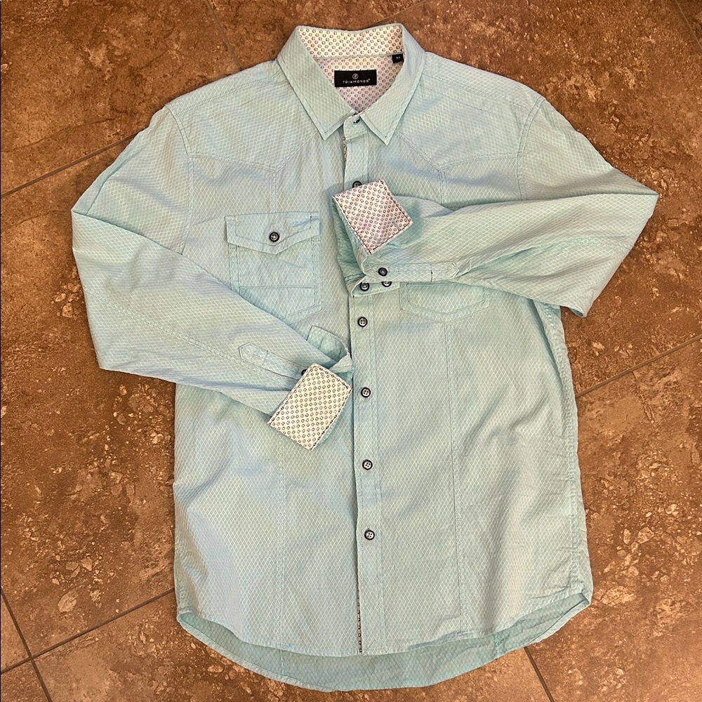 7 Diamonds Aqua Button Down Shirt